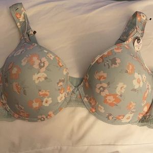 Lucky Brand bra 42D. Mint green pink white flower pattern & matching mint panty